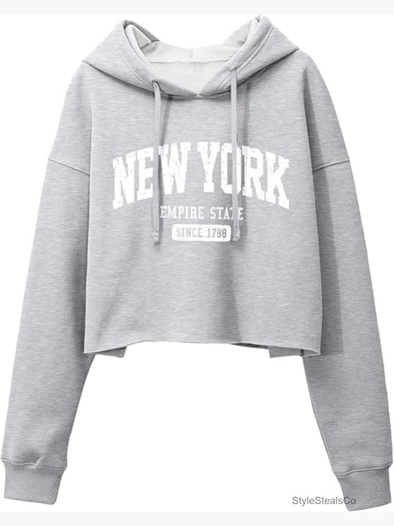 Letter Graphic Print Cropped Hoodie Long Sleeve Fleece Pullover Sweatshirt